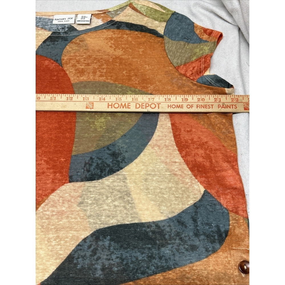 RACHEL ZOE Orange/Multi-Color Short Sleeve 100% LINEN T-Shirt TEE Size M Flowy - Picture 6 of 9